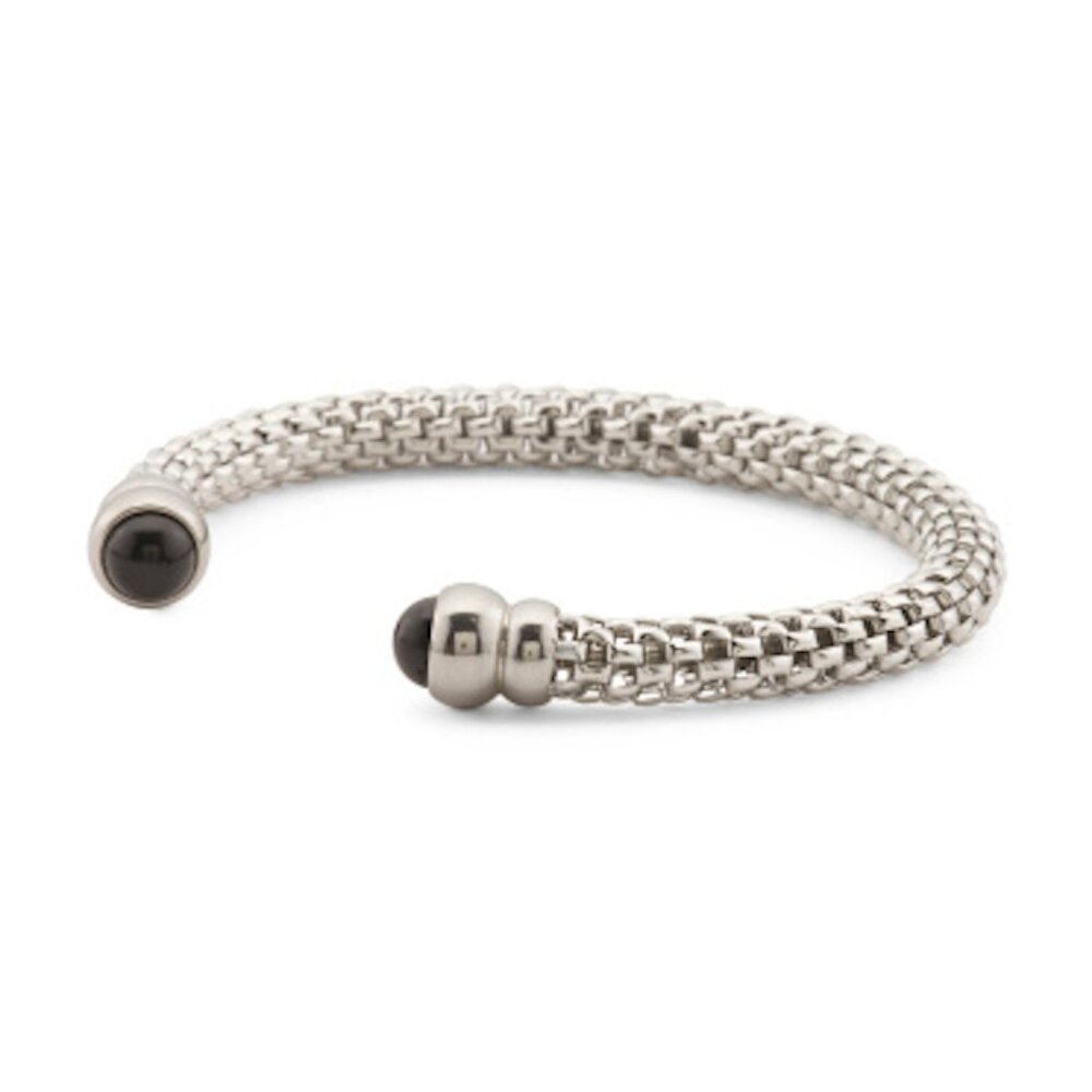 Blackjack Black Onyx Stainless Steel Cuff Bracelet